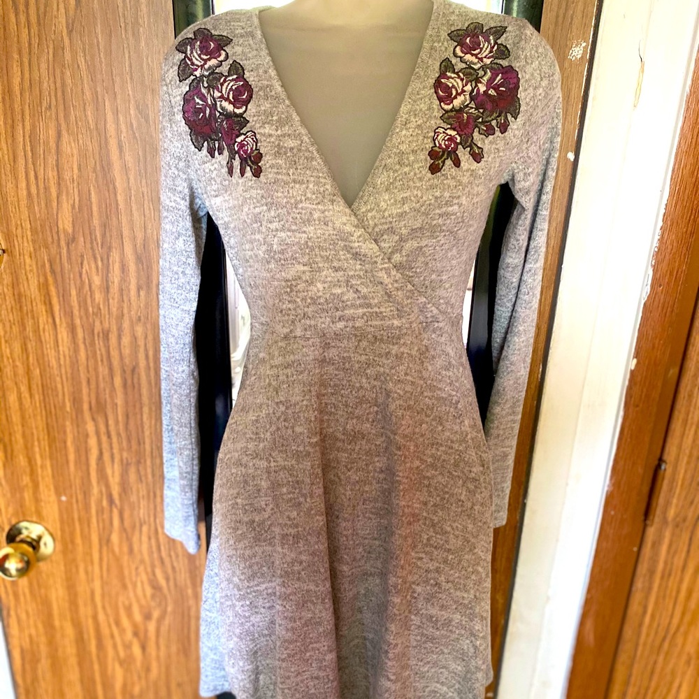 V cut Gray Flower Dress
